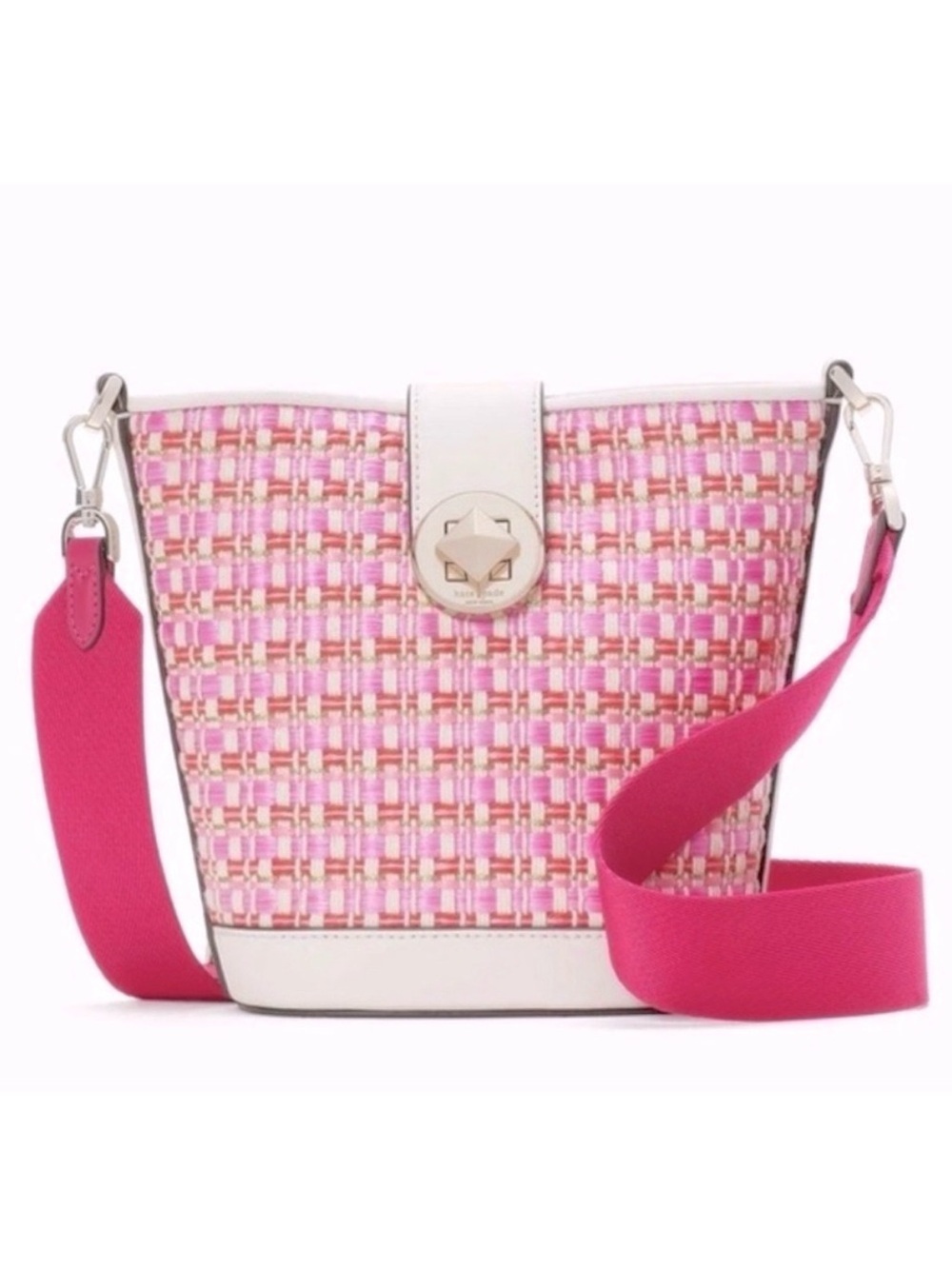 KATE SPADE♠️New York🩷Audrey🩷 PINK RAFFIA TWEED MINI BUCKET BAG 🌟LIKE NEW🌟